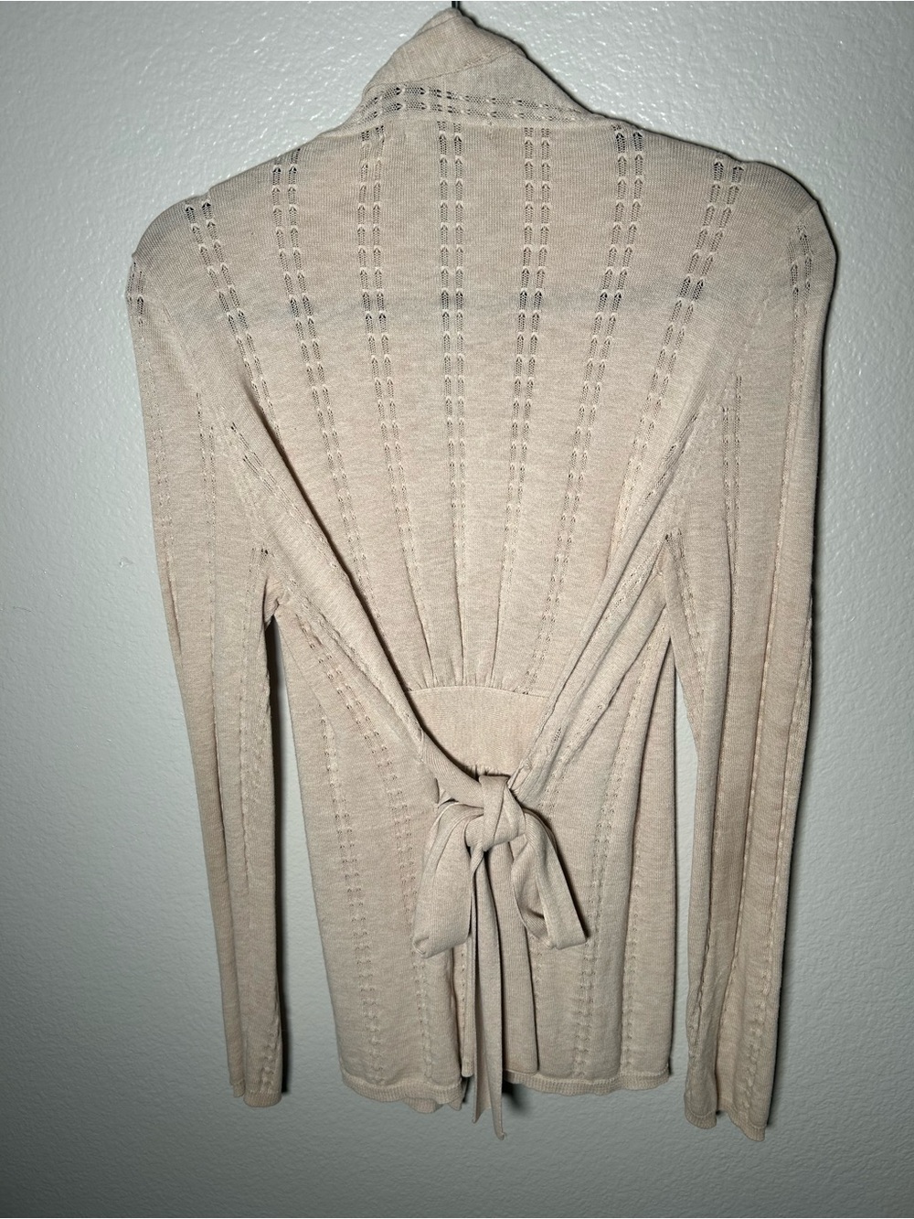 Bellini Cream Tie-Back Ribbed Knit Cardigan